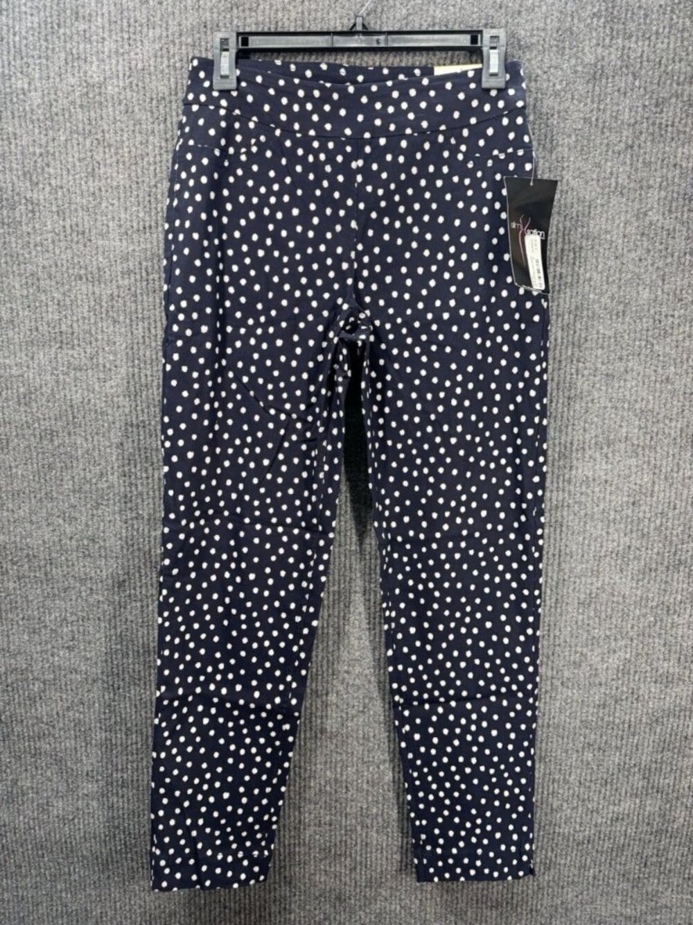 Slim-Sation Multiples Ankle Pants Womens 4 Navy Blue Dot Pull On Tummy Control